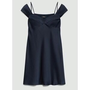 NWT Theory Navy Blue Crushed Satin Off Shoulder Mini Slip Sweetheart Sz 6 $368